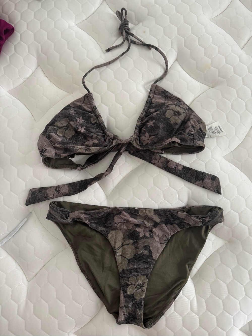O'Neill Olive Green & Dark Floral Triangle Bikini